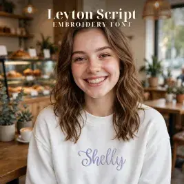 Leyton Script Regular 3D Puff Bean Chain Stitch Embroidery Font Bundle Shirt