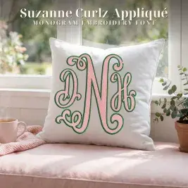 Suzanne Curlz Monogram Applique Embroidery Font Pillow