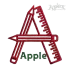 Red letter A embroidery design with pencil and ruler details and green Apple text for school-themed projects